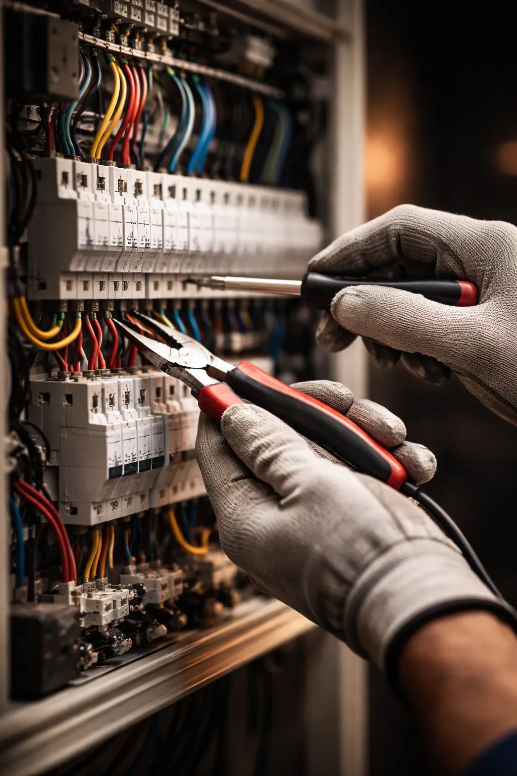 electrician working on circuit board